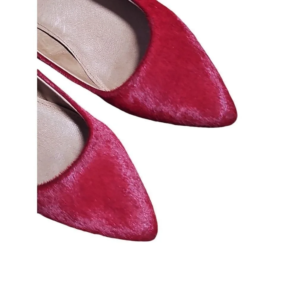 Dee Ocleppo Deesigns‎ Red Pony Hair Pointed Toe Wedge Pumps Elegant Shoes 7.5